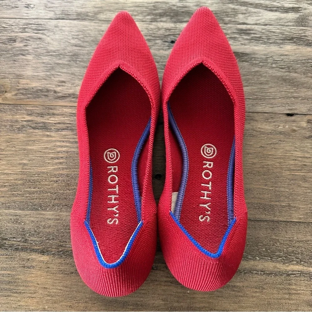 Rothy’s size 9.5 Red The Point Flats Shoes‎ Pointy Toe Slip Ons Work Career